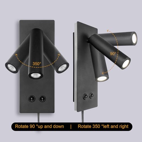 Image of LED Wall Sconce, Reading Light, Interior Bedroom Ambient Light, 2 in 1 Multifunction Bedside Plug-in Sconce, 4W+8W Night Light (Sand)