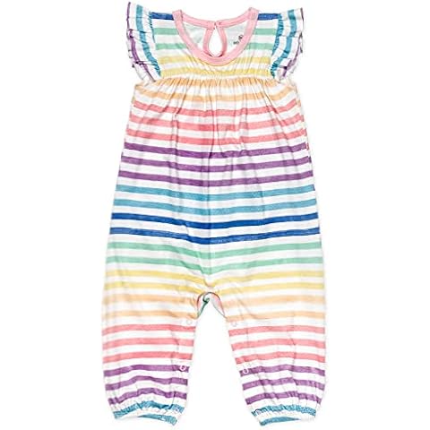 HonestBaby Baby Organic Cotton Flutter Sleeve Coverall, Rainbow Stripe, 0-3 Months Cover