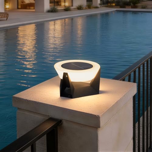 MVBT 7.1' Solar Post Lights, Round Pillar Lights Outdoor Waterproof, Modern Solar Lamp Post Light, 3000K LED Solar Column Lights, Dusk to Dawn Lantern Column Lamp for Yard Garden Fence Deck Lighting