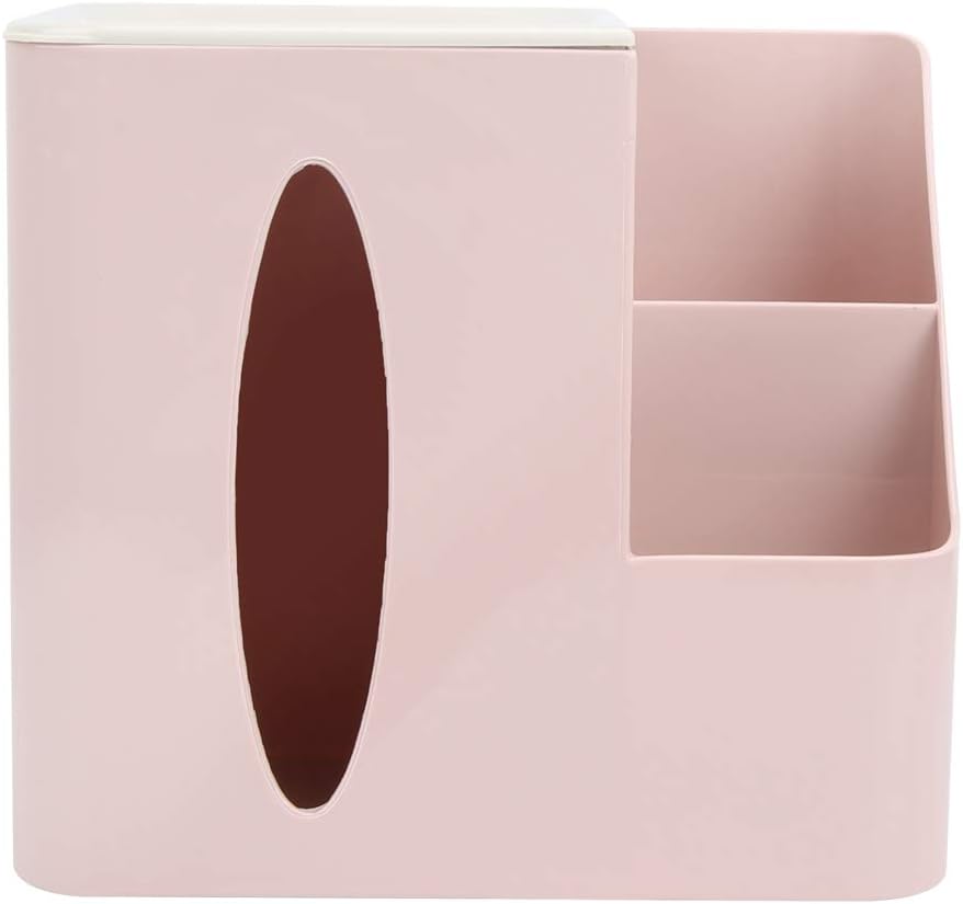 Multifunctional Tissue Box Holder with Remote Control Box, Multi Grid Home Living Room Remote Control Storage Box Tissue Holder Organizer(Pink)