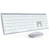 SABLUTE Teclado y mouse Bluetooth para Mac: retroiluminación de 7 colores, multidispositivo, recargable, de tamaño completo, teclado inalámbrico y mouse combinado con teclas silenciosas de interruptor