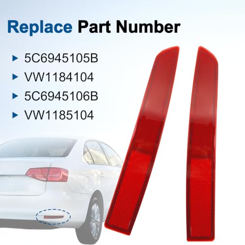 Image of 2 Rear Bumper Reflector Left & Right Side Set 5C6945105B Fit for VW Jetta 2015-2018 Replace # VW1184104 5C6945106B VW1185104