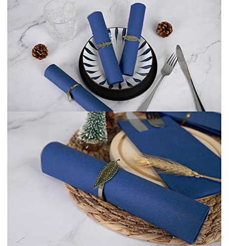 Linen-Feel Navy Blue Paper Napkins, 50 Pcs Cloth Like Dinner Napkins With Built-In Flatware Pocket, Pre-Folded Absorbent Napkins Disposable Guest Paper Hand Towels For Bathroom, Weddings Party Napkins #TOP3