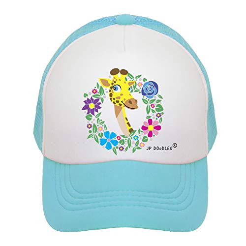 JP DOoDLES Giraffe Hat Kids Trucker Hat. Toddler Baseball Mesh Back Cap fits Baby, Toddler and Youth (3-12 Mos, Teal)