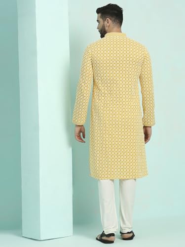Image of Rajubhai Hargovindas Men's Chikankari Embroidered Cotton Kurta (Ches)