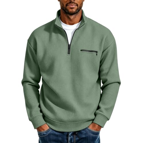 Men's Quarter Zip Sweatshirts Waffle Knit Long Sleeve Pullover Shirts - image 5