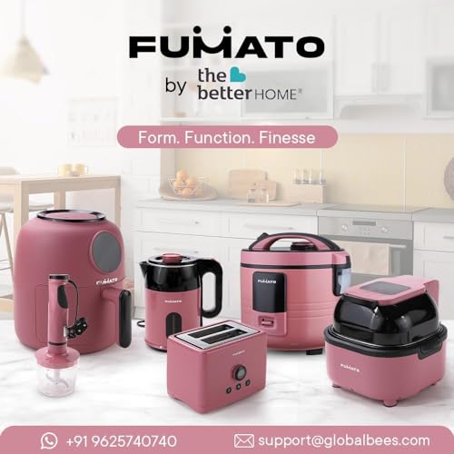The Better Home FUMATO 1100W Digital Air Fryer for Home 6.8L|See Through Window, 5 Presets(Fry,Grill,Roast,Steam,Bake) Rapid Air Technology, Non-Stick Basket, 90% Less Fat, 1 Year Warranty-Cherry Pink