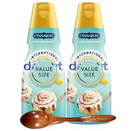 Cinnabon Classic Cinnamon Roll Liquid Coffee Creamer.- Two (2) 32 fl oz Bottles of Creamy Smooth Delightful Coffee Creamer with Candy Freezer Wooden Spoon (Cinnabon Classic Cinnamon Roll) - Spoon