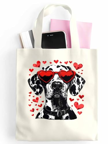 Canvas Tote Bag Red Love Heart Dog Reusable Grocery Shopping Bag,Shoulder Tote Bags for Women Vacation Travel Work Gym2