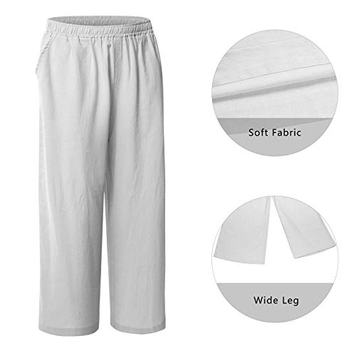Ecupper Womens Casual Loose Elastic Waist Cotton Trouser Cropped Wide Leg Pants White Xl #TOP4