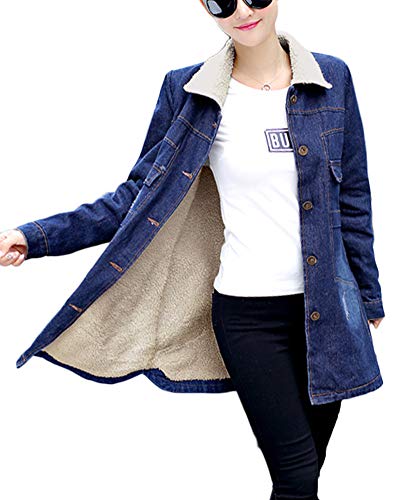 Veste en Jeans Longue Femme Blouson À Manches Longues Chaud Manteau Chameau 2XL Cover