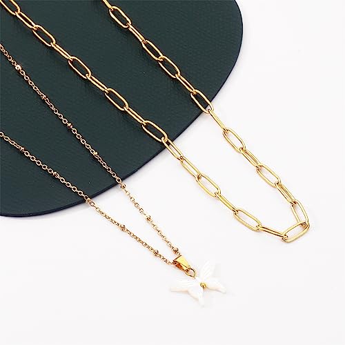 Foyotri Dainty Butterfly Gold Necklace Tiny Chain Shell Butterfly Pendant Choker Necklace Trendy Gold Jewelry Necklace For Teen Girls Everyday Jewelry Gifts (White Butterfly) #TOP5