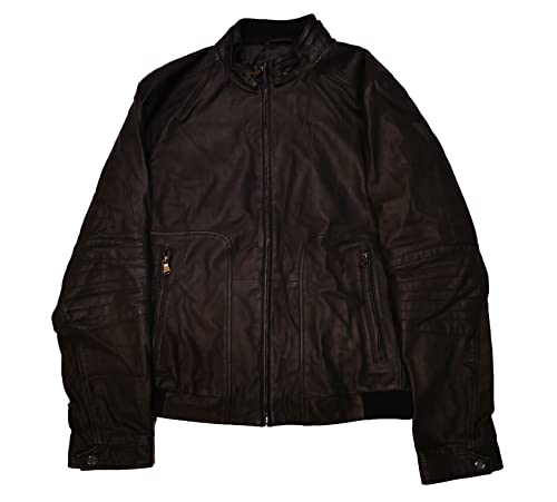 BOSS men black leather biker bomber jacket coat - Nestroy 50216846 40R Large