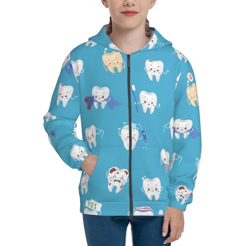 Cute Healthy Teeth Kids Pullover Hoodies Boys Zip Up Sweatshirts Girls Athletic Clothes with Pocket3