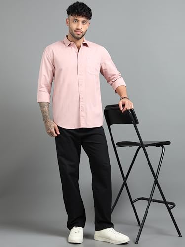 Image of Men Slim Fit Solid Spread Collar Casual Shirt