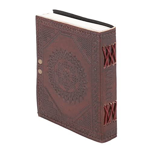 ALCRAFT Real Leather Green Stone Brown Embossed Handmade Diary with Metal Lock -Size of (H) 6*(L) 4.5 Brown