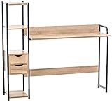 DIMENSIONES: El escritorio de madera MDF y base metálica tiene las siguientes medidas aproximadas: Altura: 111 cm I Ancho: 124 cm I Profundidad: 40 cm I Alto: 72 cm I Ancho del tablero: 95 cm I Profundidad del tablero: 40 cm I Estantes / cajones (An x P): 23x30 cm I Peso: 14 kg.