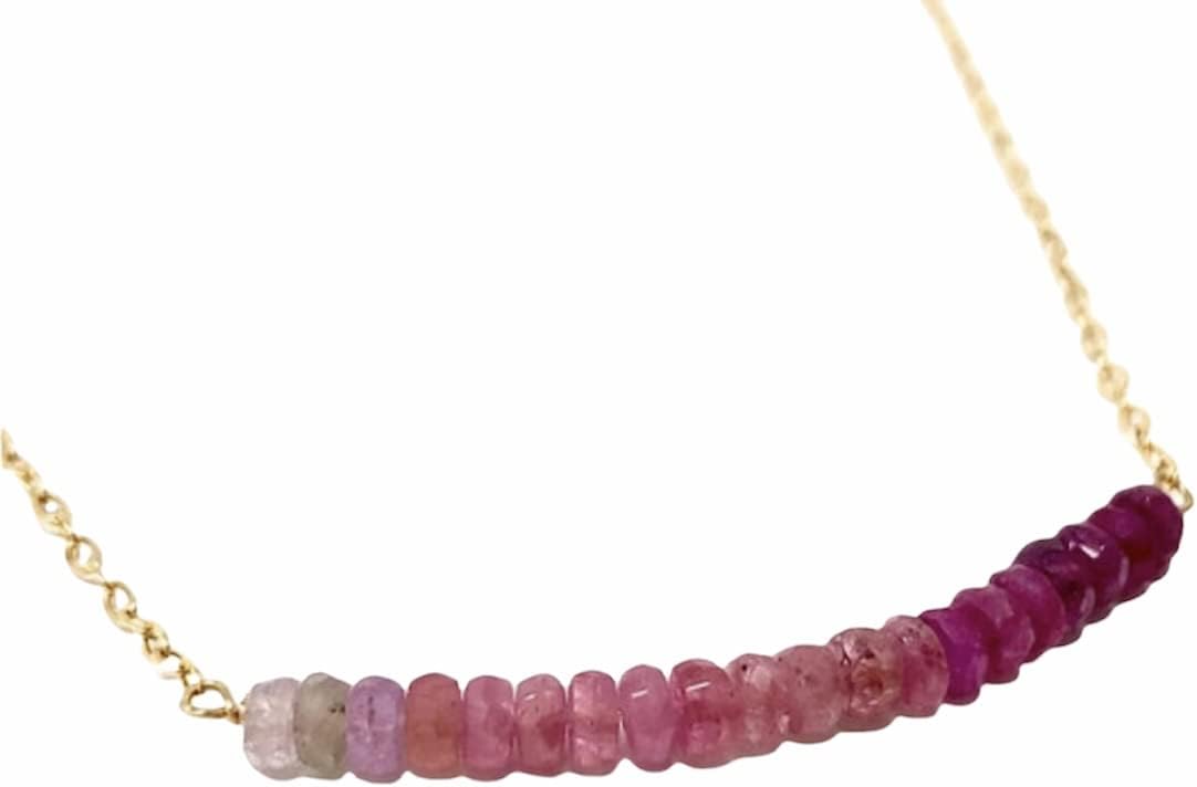 Real Pink Sapphire Ombre Beaded Necklace – 14k Gold Fill, Rose Gold Fill, or Sterling Silver Chain – Handmade Dainty Jewelry for Women – Gift for Her