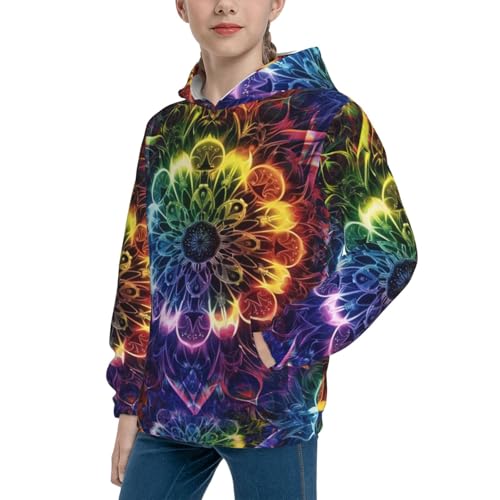Neon Rainbow Mandala Hoodie Youth Hooded Sweatshirt 3D Digital Printed With Pockets Tops4