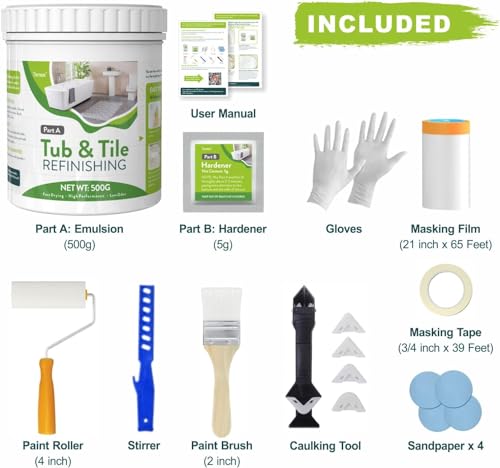 Tenee Diy Sink Bathtub Reglaze Kit White, Water Based Tub And Tile Refinishing Kit Easy To Use, Tile Paint Kit Low Odor Bathtub Refinishing Paint For Bathroom Kitchen Porcelain Fiberglass thumb #2