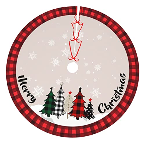 Christmas Tree Skirt 48 Inch Red Rustic Xmas Tree Skirts Mat with Snowflake Design for Merry Christmas Xmas Holiday Party Decorations Indoor Outdoor