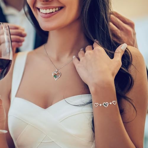 Iefil Birthstone Bracelets for Women - 925 Sterling Silver Rose Heart Birthstone Bracelet Birthday Anniversary Jewelry Gifts for Her Wife3