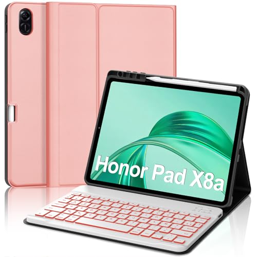 Coque clavier Honor Pad X8a 11 Bluetooth AZERTY détachable housse protection rose