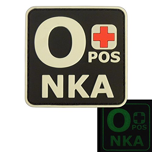 LEGEEON Glow Dark OPOS O+ NKA Blood Type No Known Allergies Tactical Morale PVC Rubber Touch Fastener Patch