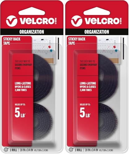 Image of VELCRO Brand - Sticky Back Hook and Loop Fasteners - Peel and Stick Permanent Adhesive Tape Keeps Classrooms, Home, and Offices Organized - Cut-to-Length Roll | 18in x 3 /4in Tape | Black (Pack of 2)
