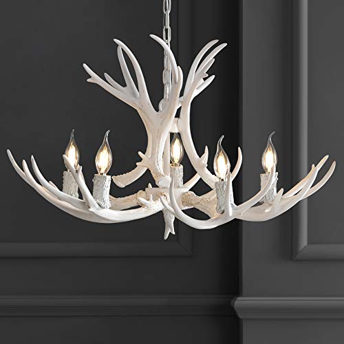 JONATHAN-Y-JYL6300B-Eldora-30-Adjustable-Resin-Antler-5-Light-LED-Chandelier-Glam-RusticCottageTransitional-Dimmable-Dining-Room-Living-Room-Kitchen-Foyer-Bedroom-White