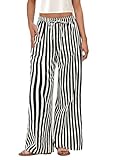 PRETTYGARDEN Women's Wide Leg Lounge Pants 2025 Summer Drawstring Elastic Waist Comfy Striped Pajama Bottoms Trendy Clothes (Striped White Black,Large)