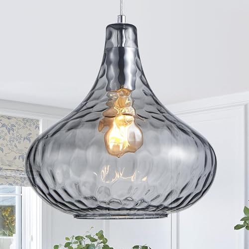 Hammered Glass Pendant Light - 11" Vintage Industrial Farmhouse Fixture