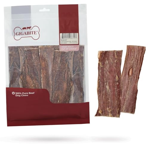 GigaBite Beef Esophagus Dog Treats - Natural Gullet Sticks for Dogs High Protein Single Ingredient Dog Chews Rawhide Free Dental Dog Treats for All Dog Breeds - Strips (6 Inch) Pack of 22