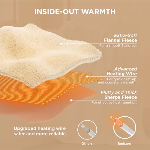 Image of Bedsure Electric Blanket Full Size - Soft Flannel Heated Blanket Full, Fast Heating with 6 Time Settings (Up to 10H) & 6 Heat Settings, Warm Gift for Grandma (72x84 inches, Ivory)