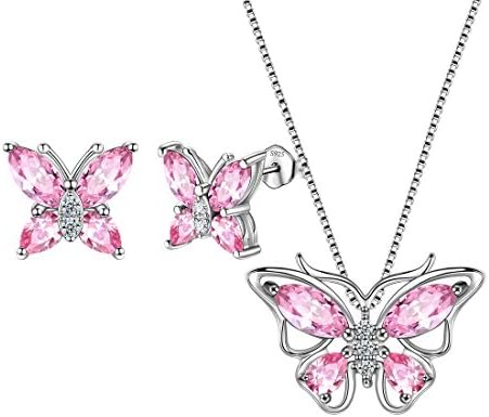 Aurora Tears 925 Sterling Sliver Butterfly Necklace Earrings Rings Birthstone Jewellery Set Pendant Dating Pendant Gifts for Women and Girls