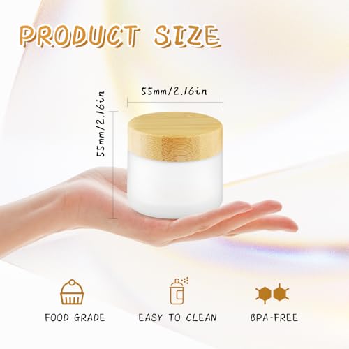 6 Pcs 60 Gram Frosted Glass Cosmetic Jars Small Cream Containers with Bamboo Lids Travel Size Skin Care Containers for Essential Oil Powder Lotion Ointments Facial Scrub2