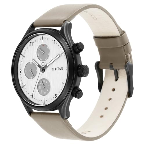 Image of Titan Neo Quartz Multifunction Silver Dial Grey Leather Strap Watch for Men - NS1803NL02