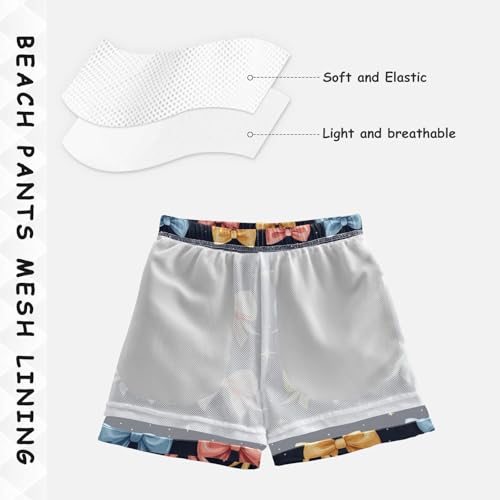 Pigsaly Boys Swim Trunks Blue Pink Cute Ribbon Bow Boys Board Shorts Swimsuit Swimwear Summer Bathing Suit XS4