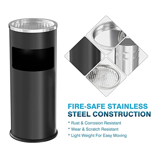 Image of IRONWALLS Indoor Outdoor Trash Can with Lid, Black Stainless Steel Garbage Can, Removable Inner Bucket, Round Commercial Waste Bin Container Trash Receptacle for Office, Hotel