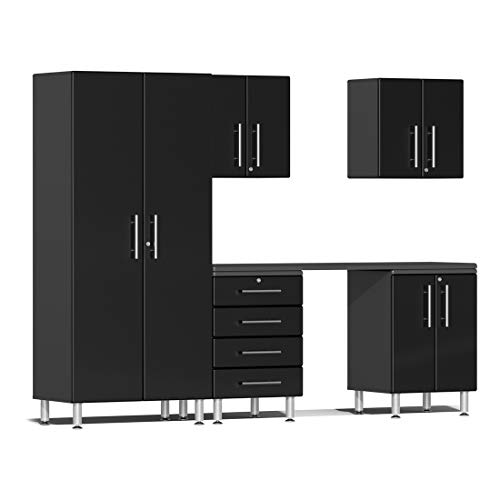 Ulti-MATE UG22061B 6-Piece Garage Cabinet Kit with Channeled Worktop in Midnight Black Metallic