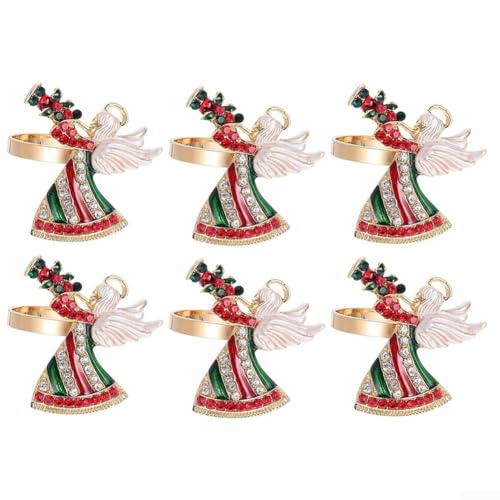 Lot de 6 ronds de serviette de Noël pour femme avec motif d'ange étincelant en alliage et strass