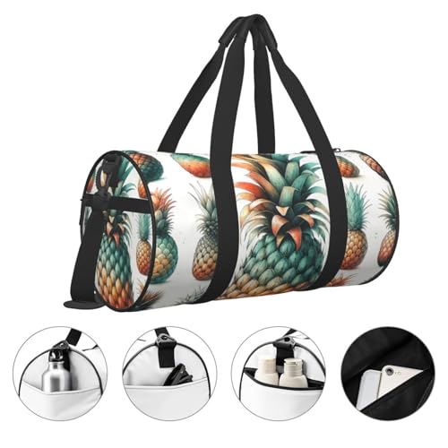 Sports Duffel Bag Watercolor-Pineapple-Fruit Foldable Travel Tote Bag Weekender Sleepover Carry On Bag3