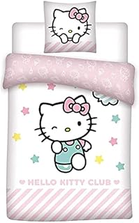 HK Hello Kitty - Zestaw pościeli dziecięcej - Poszwa na kołdrę + 1 pluszowa Hello Kitty 16 cm (losowa wysyłka) (różowy)