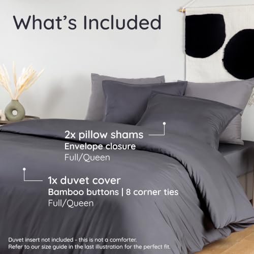 Image of Bambaw 100% Viscose Derived from Bamboo Duvet Cover Queen Size - 3 Piece Cooling Duvet Cover Set, Soft Duvet Cover Queen Size, Breathable Duvet Cover Set, No Comforter (Charcoal)