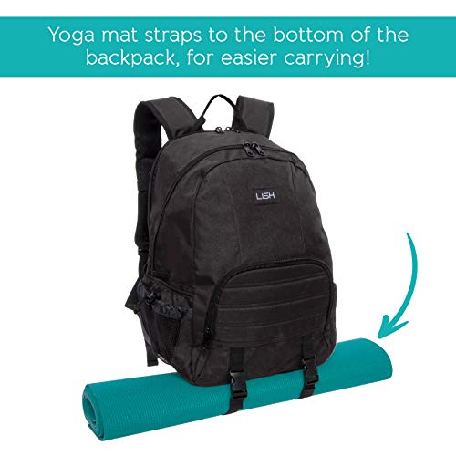 LISH Vinyasa Yoga Mat Backpack - Multipurpose Lightweight Gym Tote Bag with Straps (Black) - Thumbnail 3