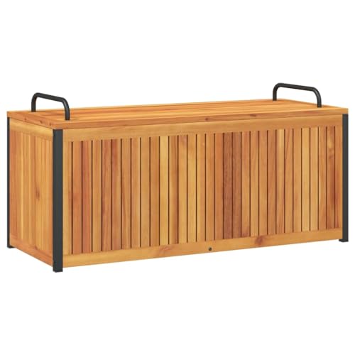 Toshilian - Caja de almacenamiento para exteriores, maletero de jardín, caja de almacenamiento, caja de cojines, caja de almacenamiento para exteriores, madera de acacia sólida y acero