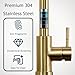 Hotis Gold Kitchen Faucet with Pull Down Sprayer, High Arc Stainless Steel Sink Faucet, Brushed Gold Bar Faucet Fit for 1 Hole Sink, Easy Install for Kitchen Farmhouse RV, HT-KBD101G