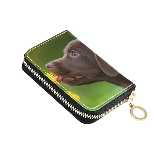 Floral Women's Wallets Zip Around RFID Blocking Credit Card Holders Cute Chocolate Labrador Flowers Zipper Travel Wallet with Key Ring