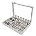 PENGKE 24 Grid Ring holder for jewelry,Velvet Jewelry Tray Organiser with Transparent Lid,Stackable Ring Display Box and Earrings Tray Holder Storage Case,Gray Pack of 1
