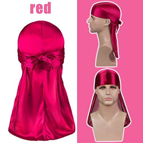 3 PCS Durag With 2 Waves Caps Durags For Men Silky Durag With Long Tail And Wide Straps